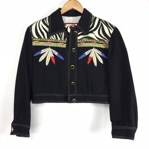 Vintage RARE Christian Linares Black Western Denim Jacket  Embroidered EU 44